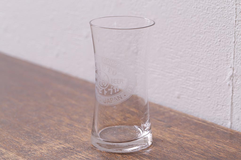 アンティーク雑貨　戦前　カブトビール　鼓型グラス(和ガラス、コップ)(R-040125)