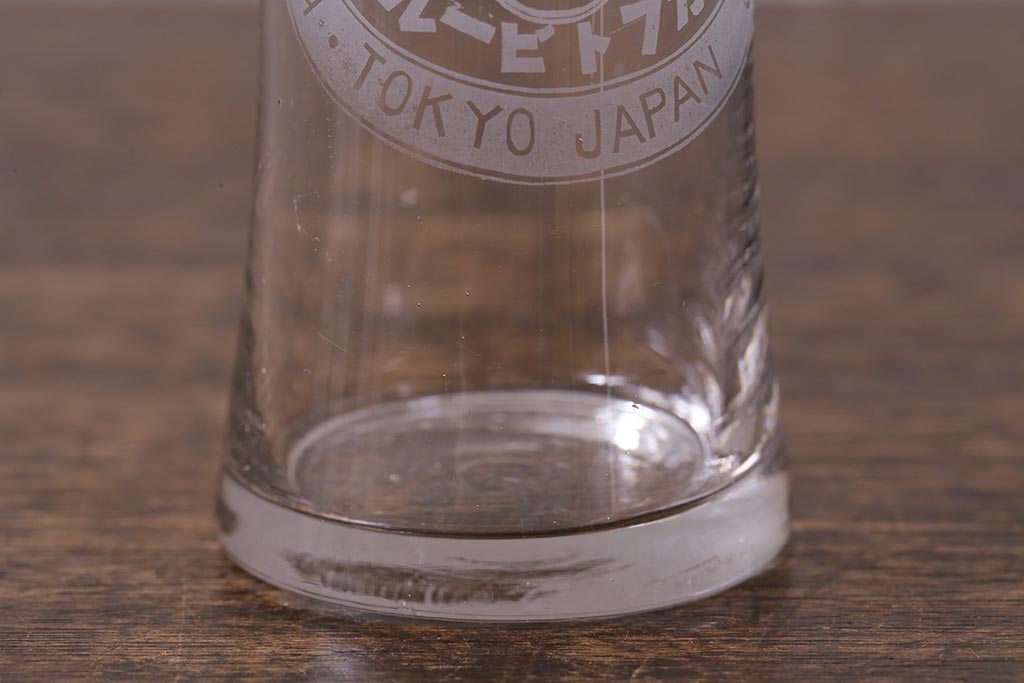 アンティーク雑貨　戦前　カブトビール　鼓型グラス(和ガラス、コップ)(R-040125)