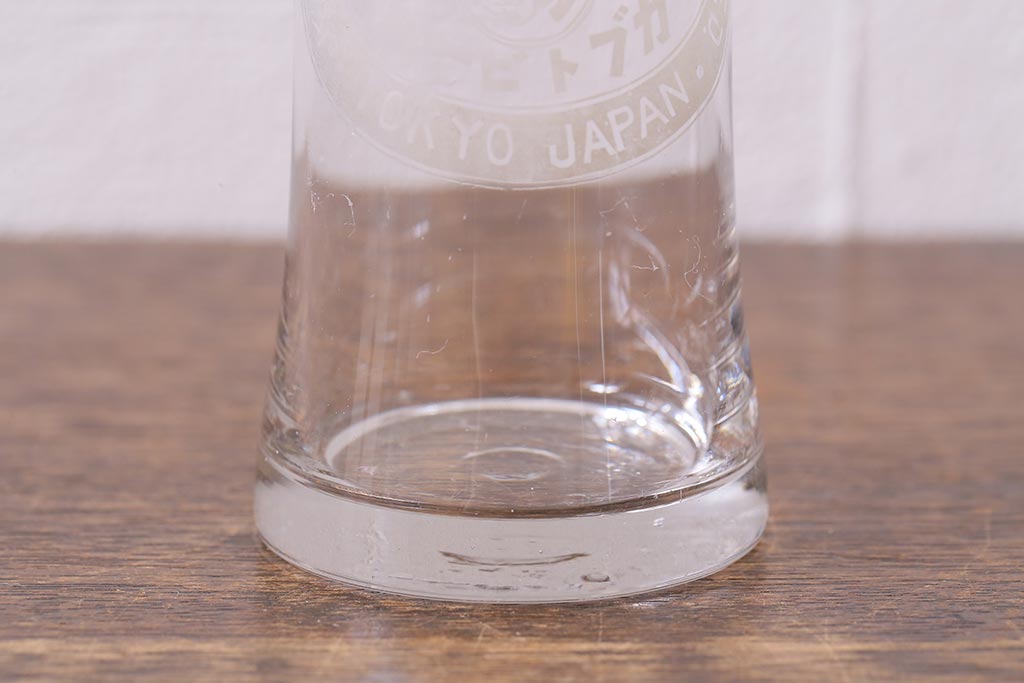 アンティーク雑貨　戦前　カブトビール　鼓型グラス(和ガラス、コップ)(R-040126)