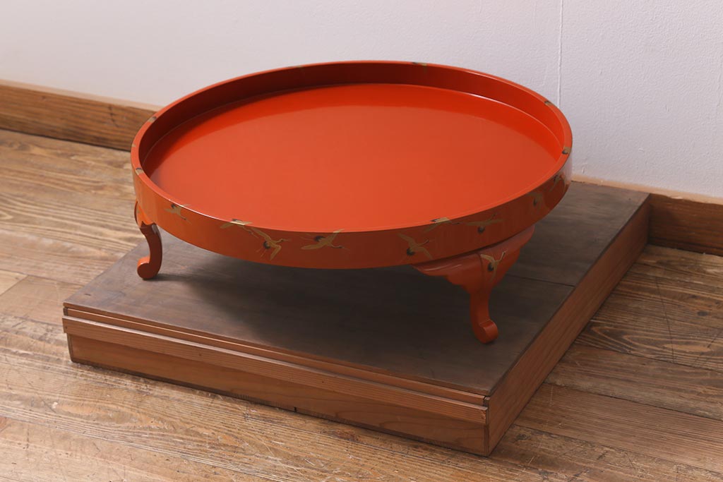 アンティーク雑貨　明治大正　輪島塗　千羽鶴蒔絵丸膳(木製漆器)(R-040132)