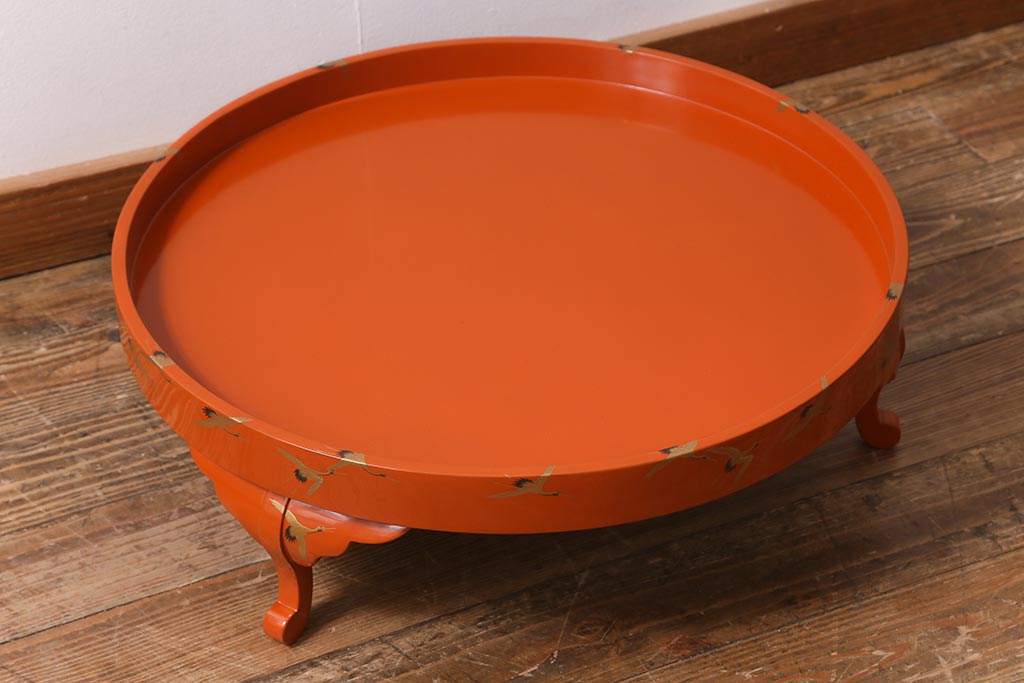 アンティーク雑貨　明治大正　輪島塗　千羽鶴蒔絵丸膳(木製漆器)(R-040132)