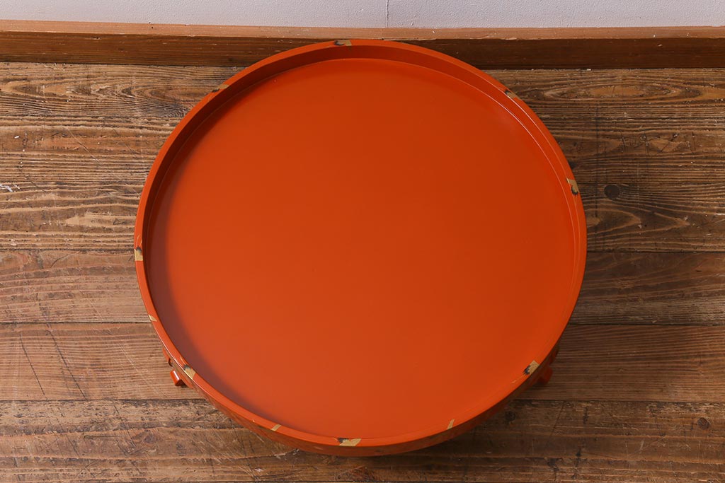 アンティーク雑貨　明治大正　輪島塗　千羽鶴蒔絵丸膳(木製漆器)(R-040132)