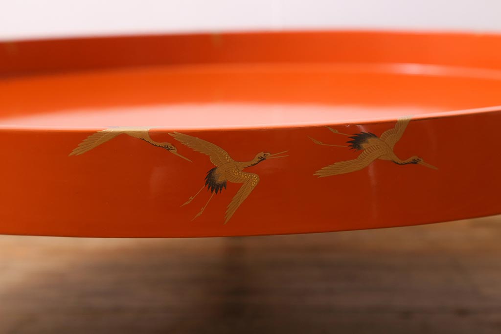 アンティーク雑貨　明治大正　輪島塗　千羽鶴蒔絵丸膳(木製漆器)(R-040132)