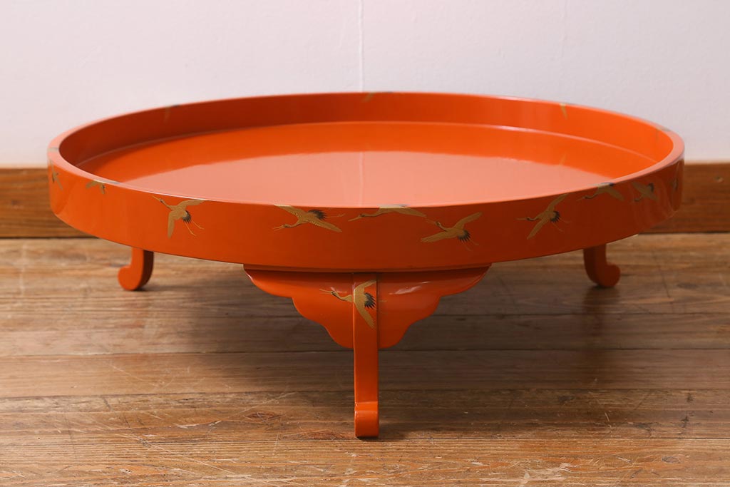 アンティーク雑貨　明治大正　輪島塗　千羽鶴蒔絵丸膳(木製漆器)(R-040132)