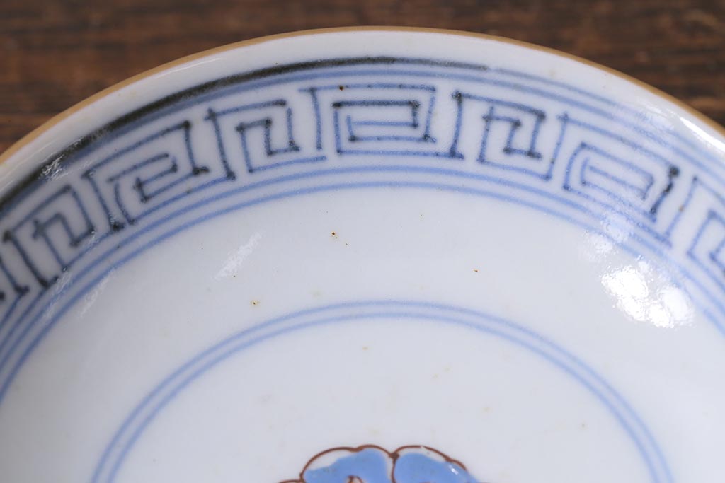 和製アンティーク　古伊万里　江戸期　華やかな色絵染付の蓋つき茶碗2客セット(和食器)(R-040138)
