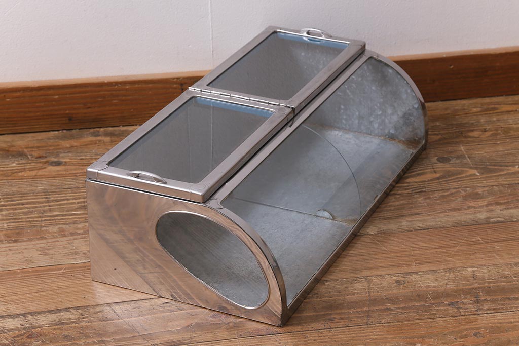 手数料安い アンティーク家具 丸みのあるフォルムが魅力のブリキ 昭和レトロ 小物入れ