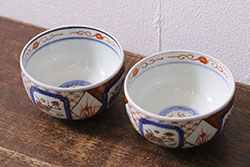 アンティーク雑貨　明治期　染付色絵茶碗2客セット(和食器)(R-040196)