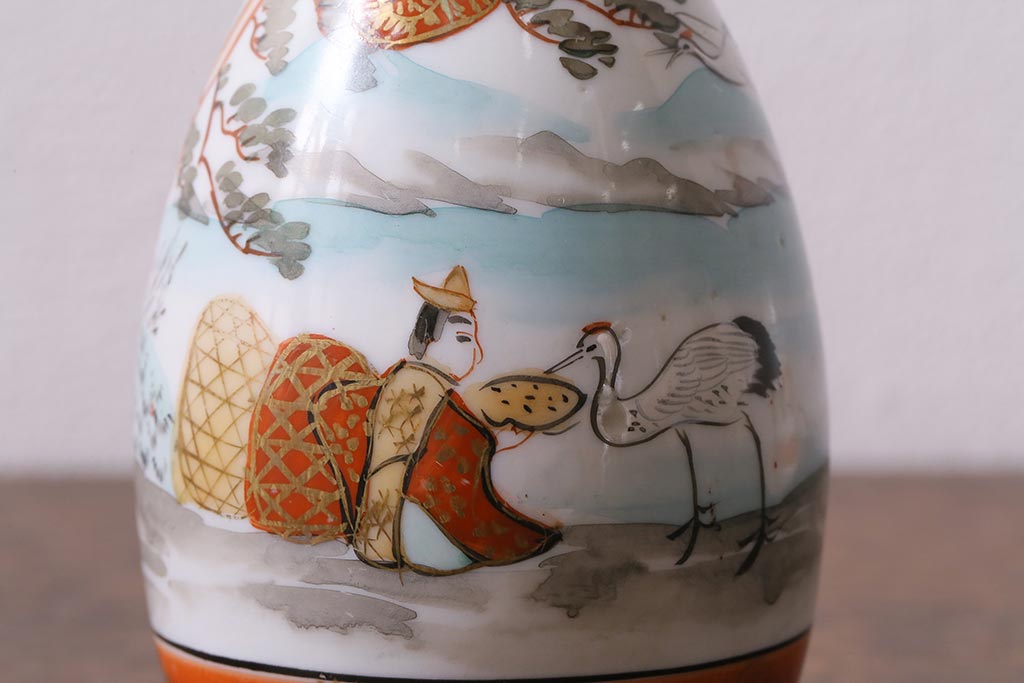 時代九谷赤絵六角徳利一対 箱付き 九谷焼 赤九谷 瓶 銚子 酒器