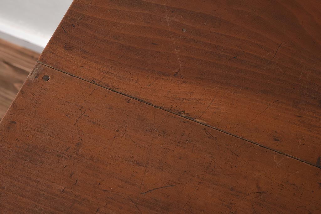 アンティーク家具　昭和初期　ヒノキ材　温かみのある木肌が魅力のレトロな片袖デスク(机、在宅ワーク、在宅用ワークデスク)(R-040222)