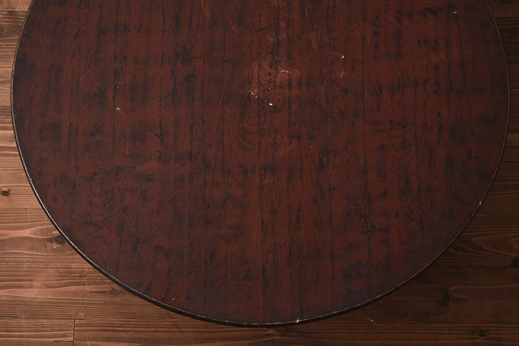 レトロ家具　赤みがかった色合いの丸ちゃぶ台(座卓、折り畳みテーブル)(R-040230)