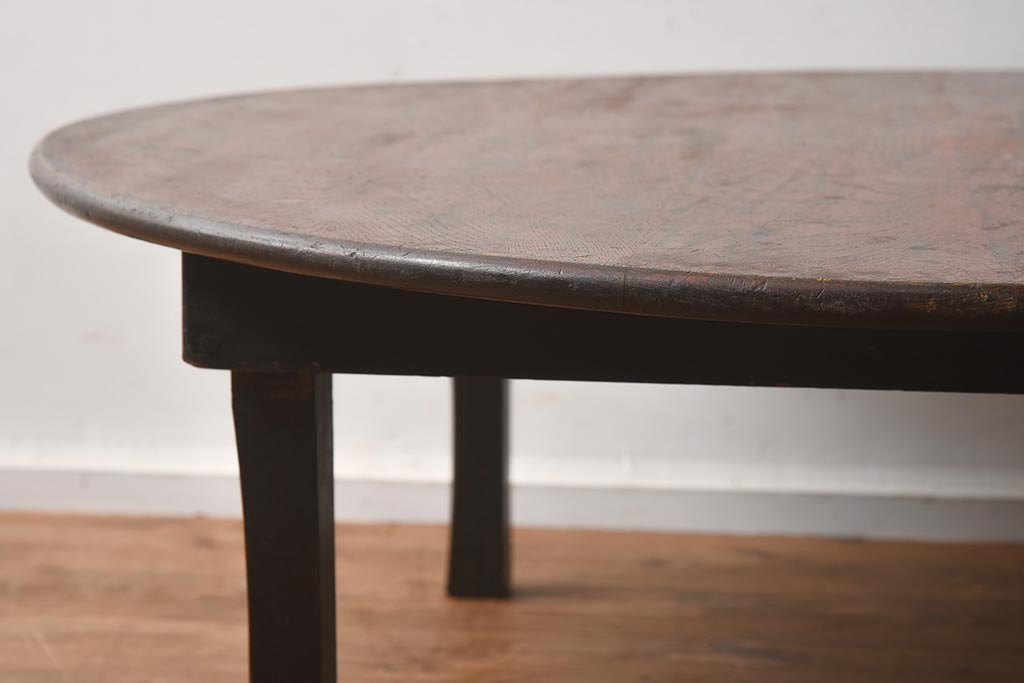 レトロ家具　赤みがかった色合いの丸ちゃぶ台(座卓、折り畳みテーブル)(R-040230)