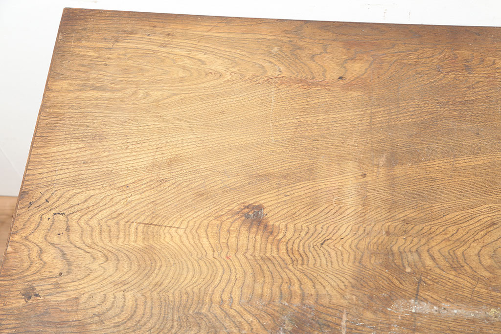 レトロ家具　昭和中期　ナラ材　ナチュラルな木色が温もりあふれる片袖机(ワークデスク、在宅ワーク、在宅用)(R-040270)