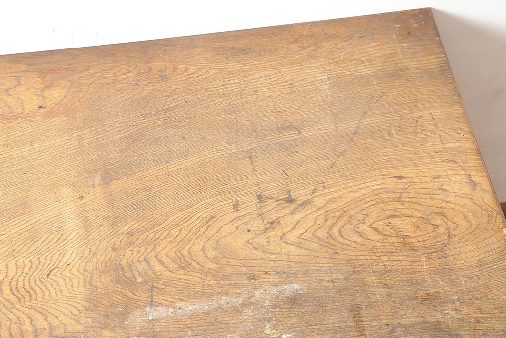 レトロ家具　昭和中期　ナラ材　ナチュラルな木色が温もりあふれる片袖机(ワークデスク、在宅ワーク、在宅用)(R-040270)