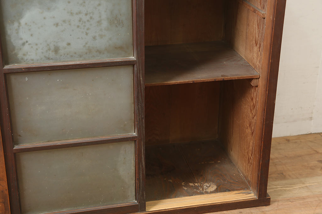 アンティーク家具　ヒノキ・杉材　シンプルで取り入れやすい引き出し付きの重ね戸棚・重ね(収納棚、キャビネット)(R-040273)