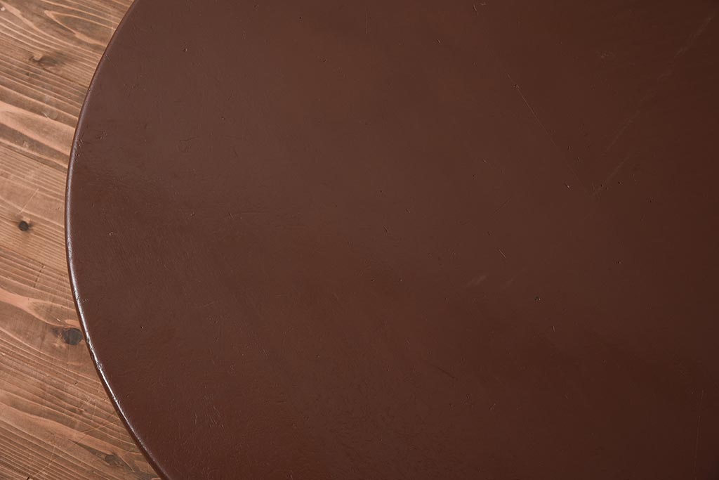 レトロ家具　栓材の木味が魅力の昔懐かしい丸ちゃぶ台(ローテーブル)(R-040285)