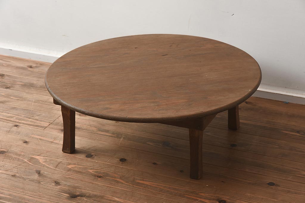 レトロ家具　栓材　一人暮らしにもぴったりな木味が魅力の丸ちゃぶ台(ローテーブル)(R-040287)
