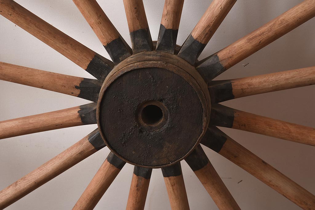 ジャンク品　和製アンティーク雑貨　大正期　古い木製車輪(ディスプレイ雑貨)(R-040406)