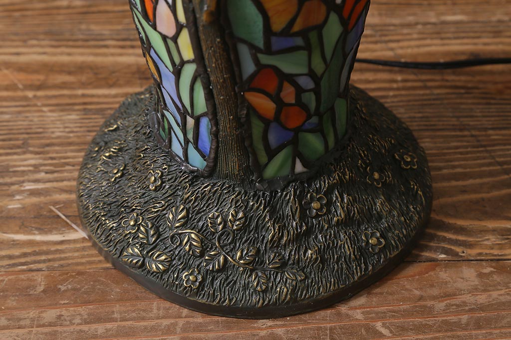 中古　アンティーク風　ティファニー風　銅製　ひまわり　ステンドグラスのスタンドライト(フロアスタンド、照明)(R-040441)