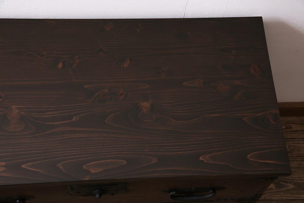 アンティーク家具　ラフジュ工房オリジナル　古箪笥リメイク　フラップダウン扉のテレビ台(テレビボード、リビングボード、時代箪笥)(R-040457)