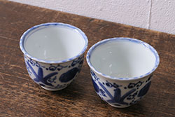 江戸期　伊万里　染付　線描　花唐草　松竹梅文　約10cm　3.2寸　一筆一筆丁寧な職人の絵付けが見事な小皿5枚セット(和皿、和食器、三寸二分)(R-073122)