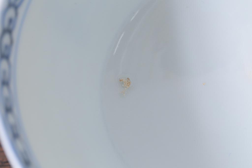 アンティーク雑貨　明治期　花蝶文染付蓋茶碗2客セット(蓋付茶碗、和食器)(R-040499)