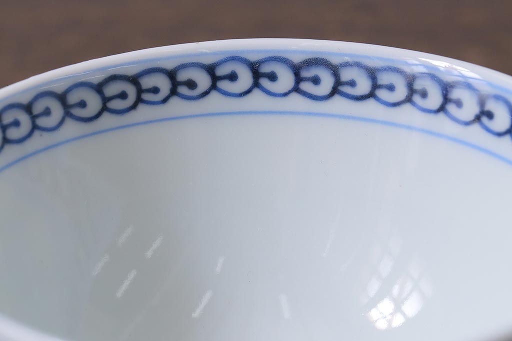 アンティーク雑貨　明治期　花蝶文染付蓋茶碗2客セット(蓋付茶碗、和食器)(R-040499)
