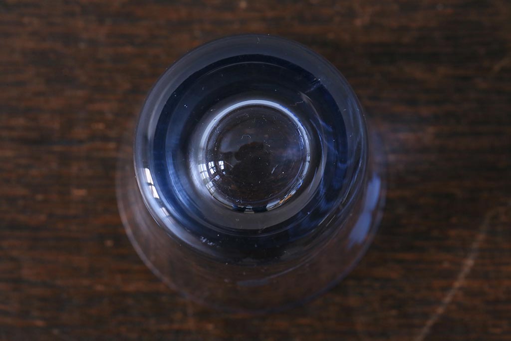 レトロ雑貨　昭和中期　落ち着いた青色の切子グラス11個セット(コップ)(R-040502)