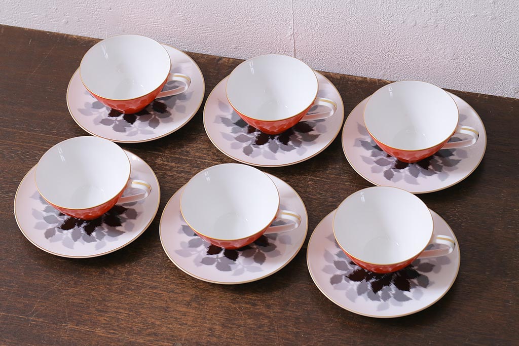 未使用品　昭和中期　古いノリタケ(Noritake、日陶)　カップ&ソーサー6客セット　箱付(コーヒーカップ、洋食器)(R-040506)