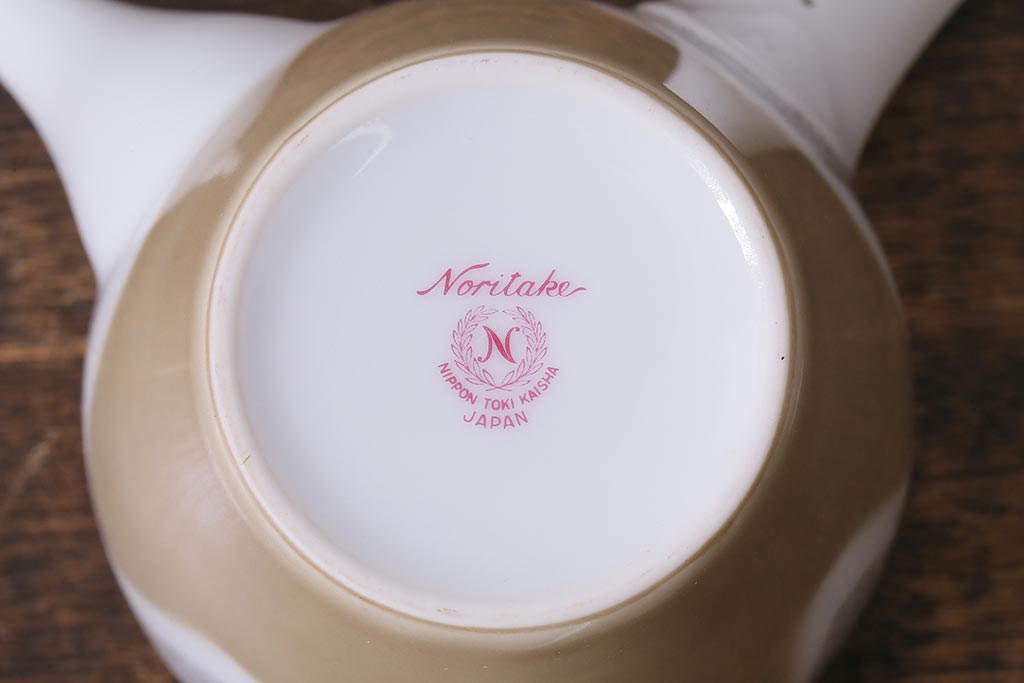 未使用品　昭和中期　古いノリタケ(Noritake、日陶)　急須・湯呑6客・菓子鉢セット　箱付(湯のみ、茶器揃)(R-040507)