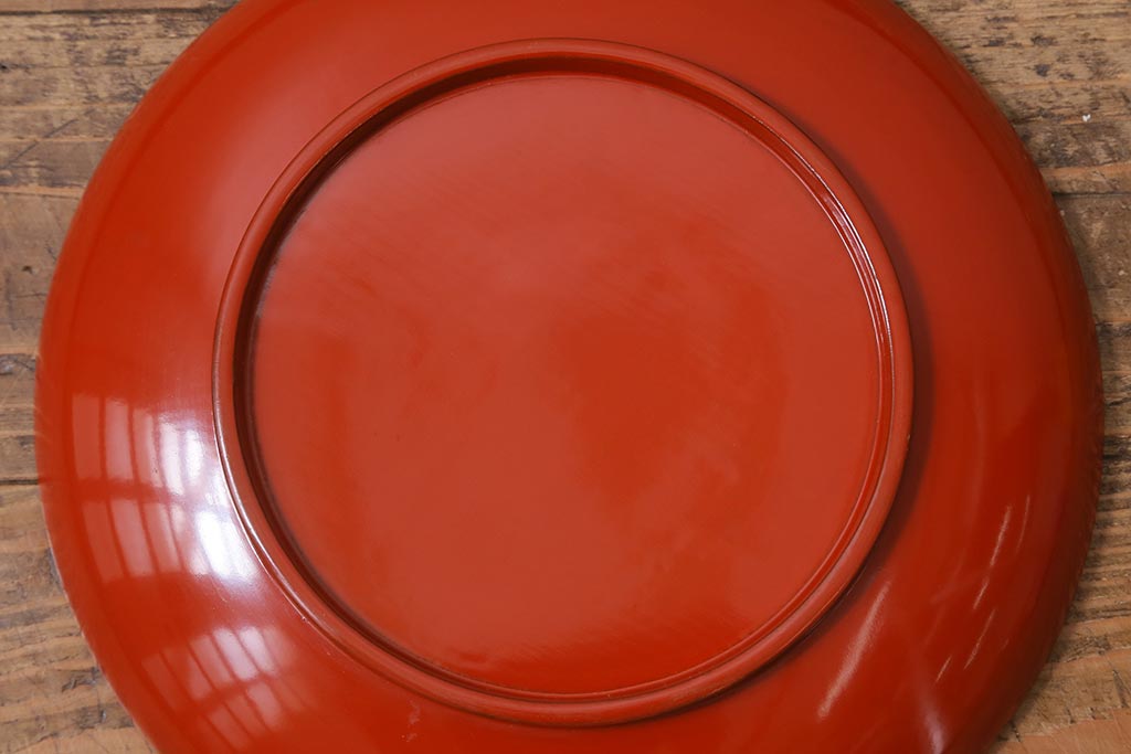 古民具　大正昭和初期　輪島塗　松竹梅　沈金蒔絵菓子皿5枚セット(菓子盆、漆器、木製皿)(R-040508)