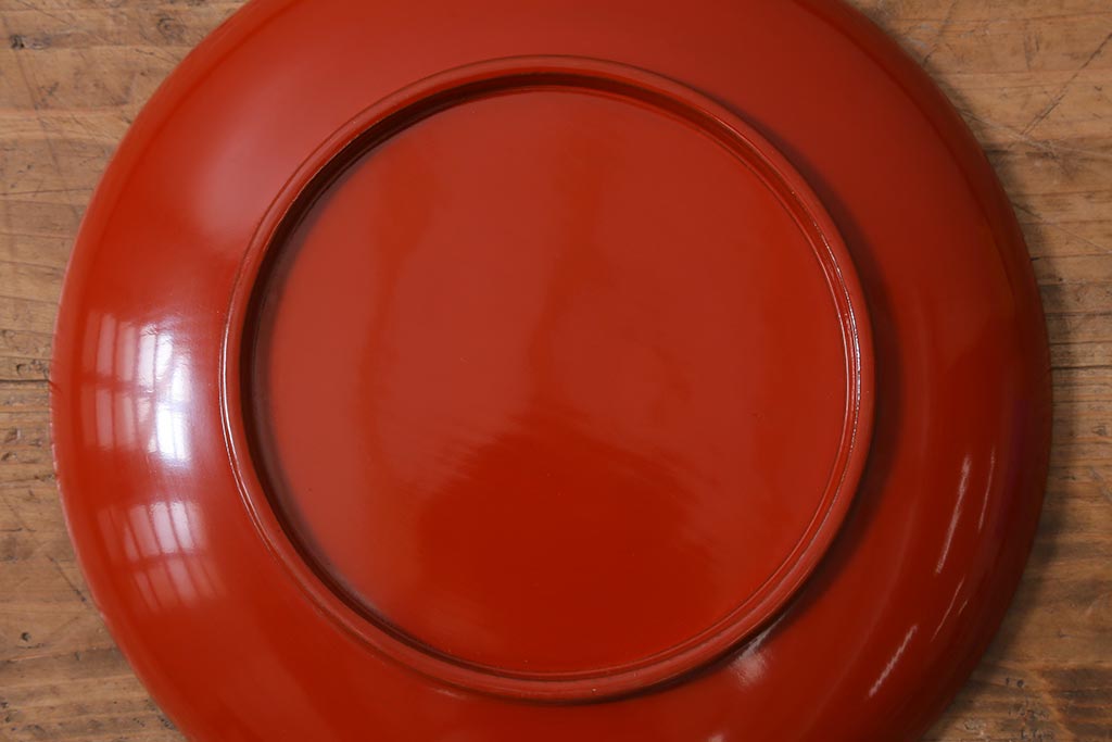 古民具　大正昭和初期　輪島塗　松竹梅　沈金蒔絵菓子皿3枚セット(菓子盆、漆器、木製皿)(R-040510)