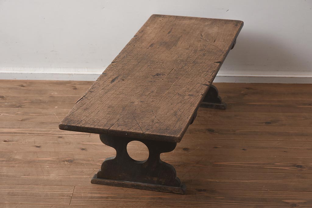 アンティーク家具　明治大正期　天板一枚板　使いこまれた木肌が味わい深い文机(座机、ローテーブル、飾り台)(R-040567)