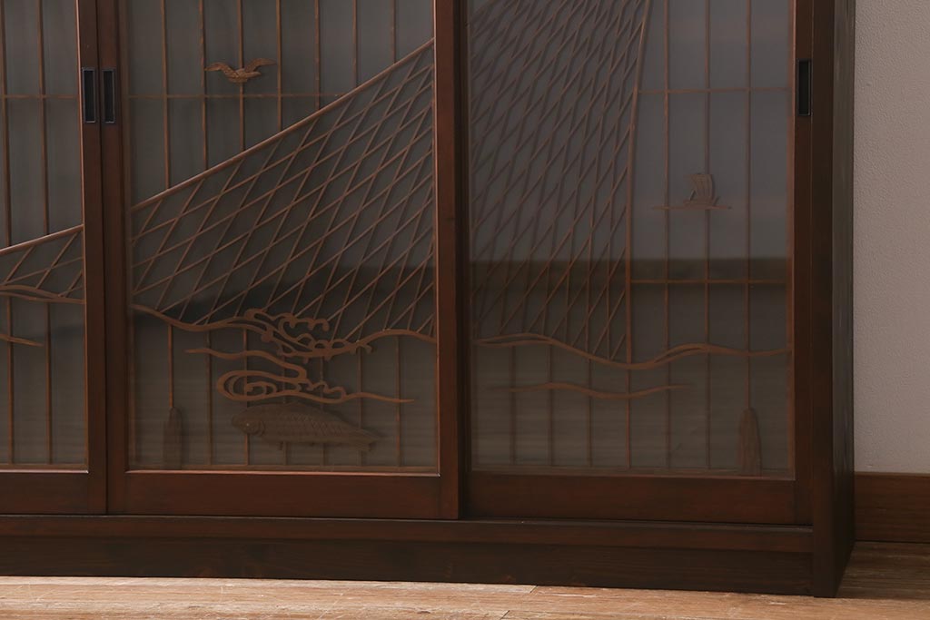 ラフジュ工房オリジナル　書院戸リメイク　富士・投網の図柄　和の風情あふれる組子サイドボード(曳き網、下駄箱、収納棚、キャビネット)(R-040571)