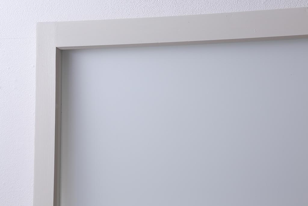 レトロ建具　銀モールガラス・すりガラス　清潔感漂うホワイトペイントのガラス戸2枚セット(引き戸、建具)(R-040572)