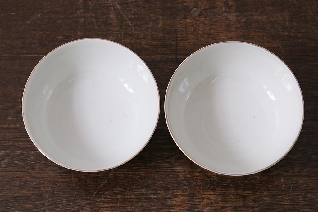 アンティーク雑貨　幕末明治期　伊万里焼　色絵蓋茶碗2客セット(蓋付茶碗、和食器)(R-040573)