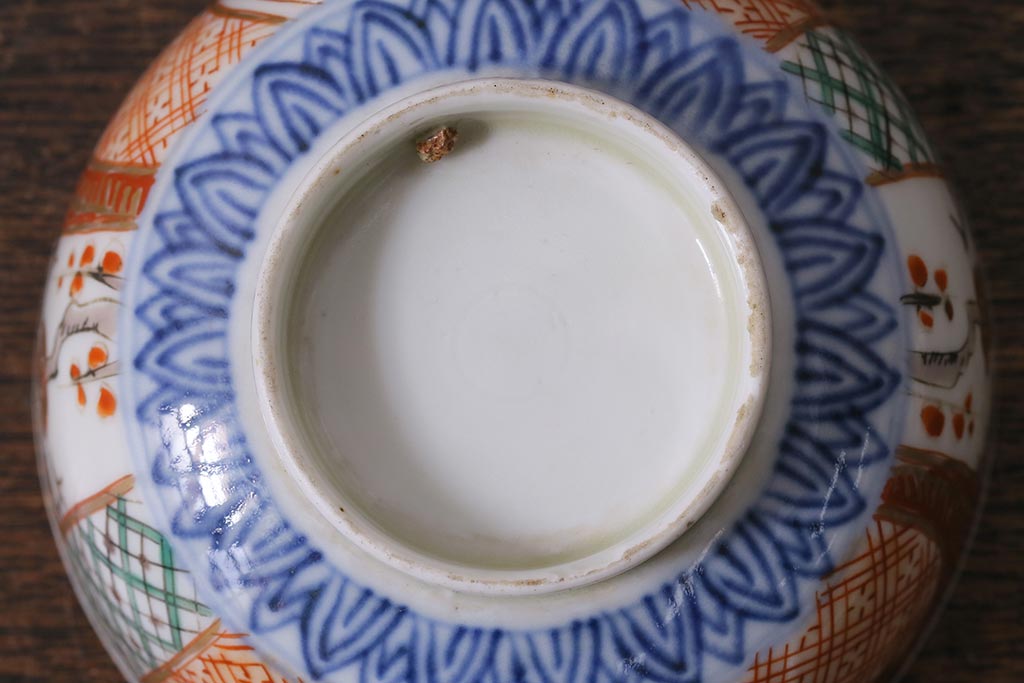 アンティーク雑貨　幕末明治期　伊万里焼　色絵蓋茶碗2客セット(蓋付茶碗、和食器)(R-040573)