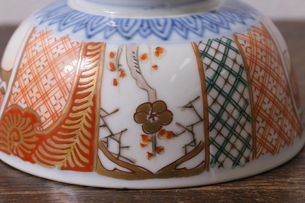 アンティーク雑貨　幕末明治期　伊万里焼　色絵蓋茶碗2客セット(蓋付茶碗、和食器)(R-040573)