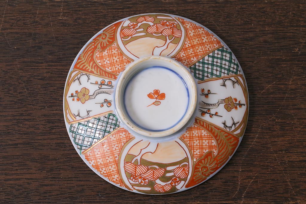 アンティーク雑貨　幕末明治期　伊万里焼　色絵蓋茶碗2客セット(蓋付茶碗、和食器)(R-040573)