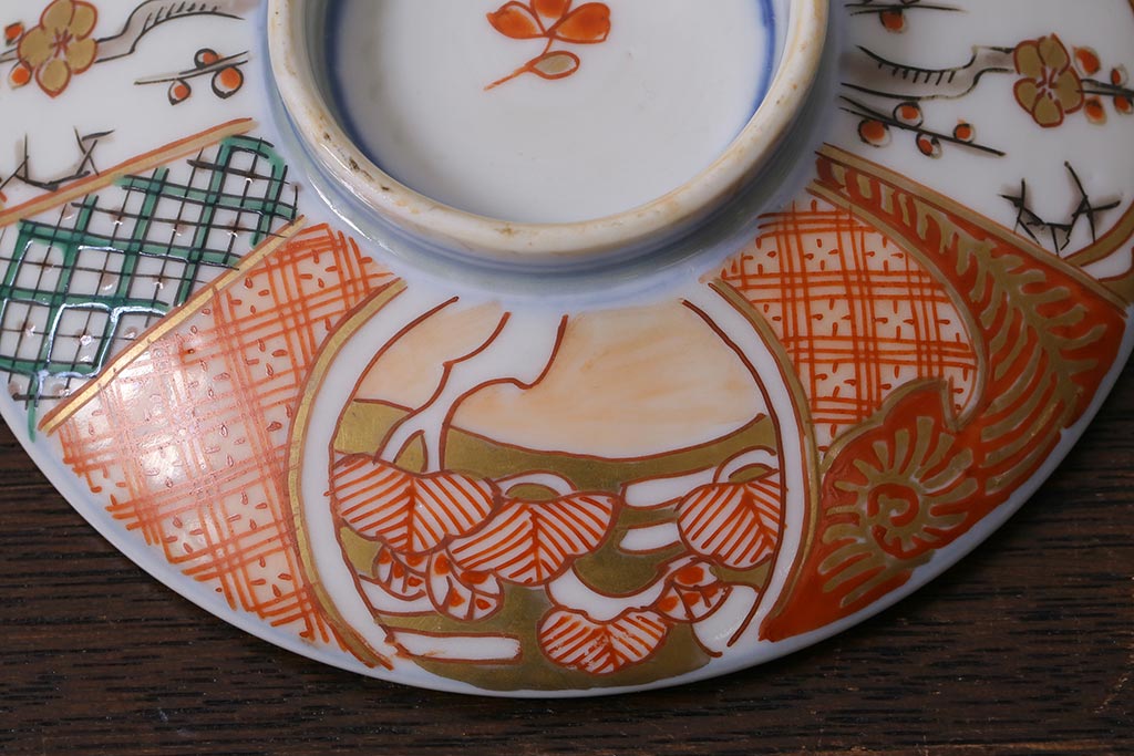 アンティーク雑貨　幕末明治期　伊万里焼　色絵蓋茶碗2客セット(蓋付茶碗、和食器)(R-040573)