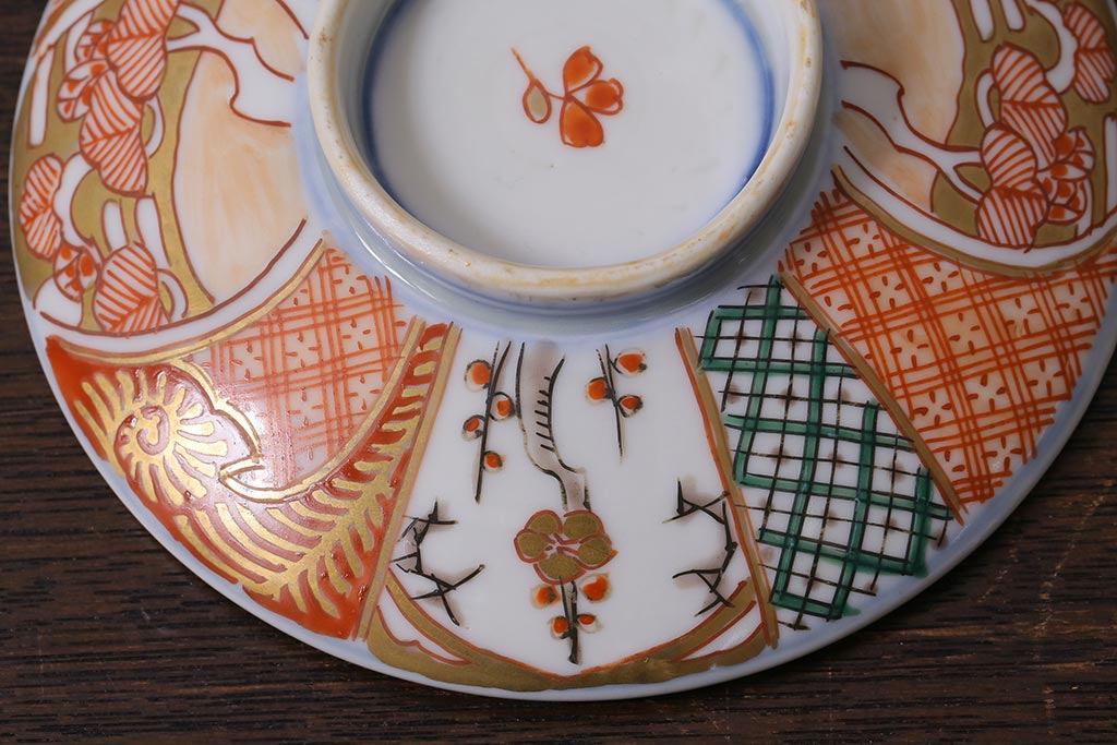 アンティーク雑貨　幕末明治期　伊万里焼　色絵蓋茶碗2客セット(蓋付茶碗、和食器)(R-040573)