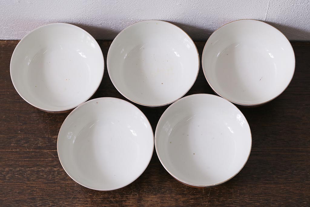 アンティーク雑貨　幕末明治期　伊万里焼　色絵蓋茶碗5客セット(蓋付茶碗、和食器)(R-040574)