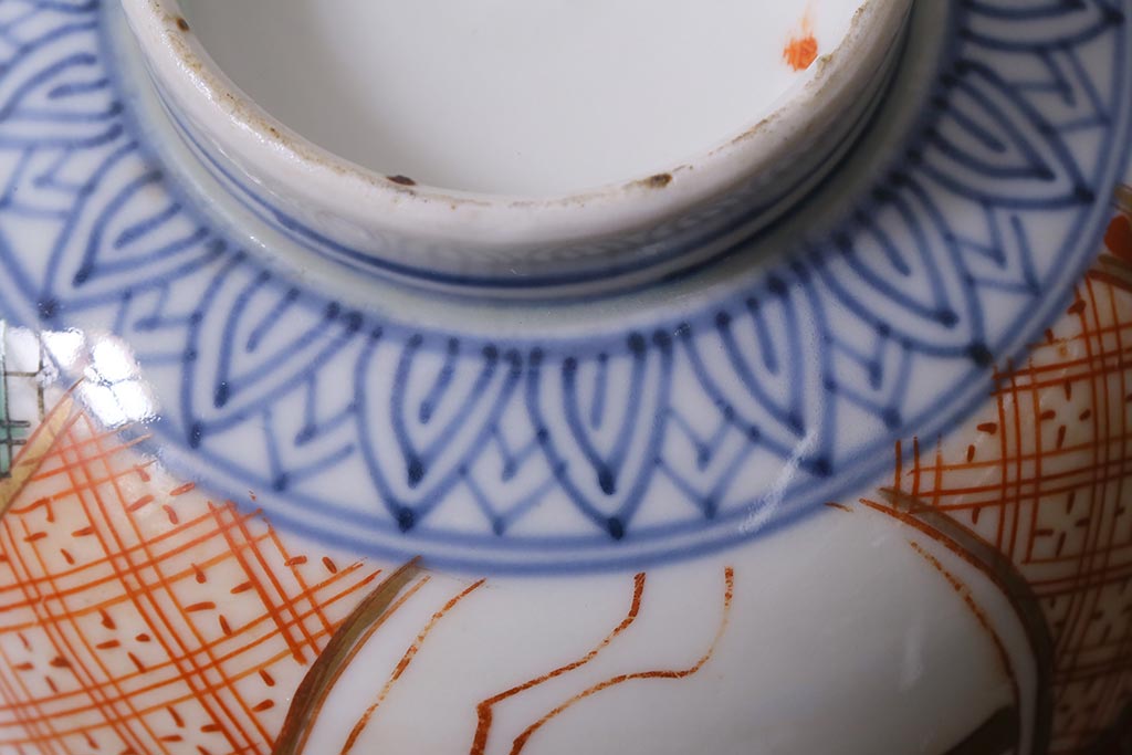 アンティーク雑貨　幕末明治期　伊万里焼　色絵蓋茶碗5客セット(蓋付茶碗、和食器)(R-040574)