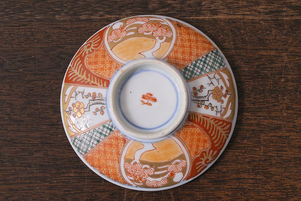 アンティーク雑貨　幕末明治期　伊万里焼　色絵蓋茶碗5客セット(蓋付茶碗、和食器)(R-040574)