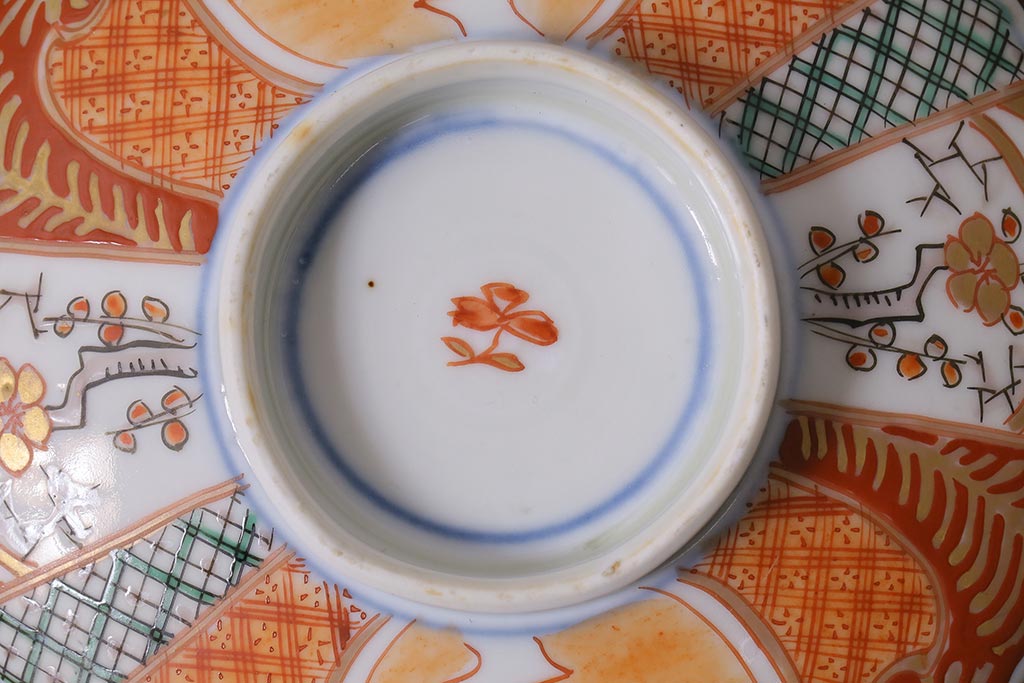 アンティーク雑貨　幕末明治期　伊万里焼　色絵蓋茶碗5客セット(蓋付茶碗、和食器)(R-040574)