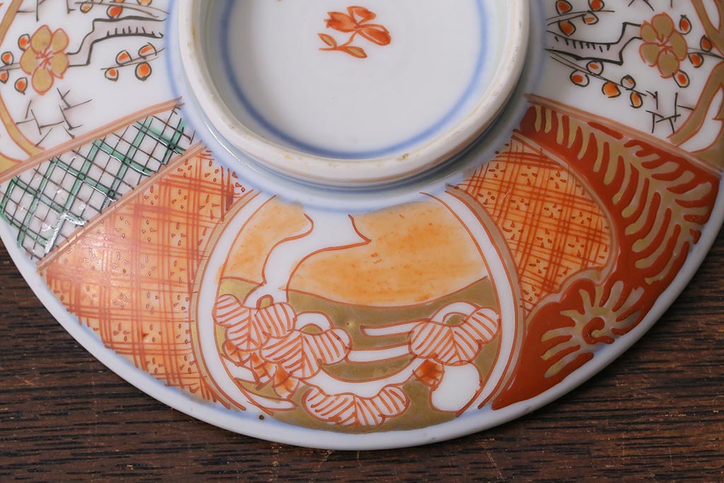 アンティーク雑貨　幕末明治期　伊万里焼　色絵蓋茶碗5客セット(蓋付茶碗、和食器)(R-040574)