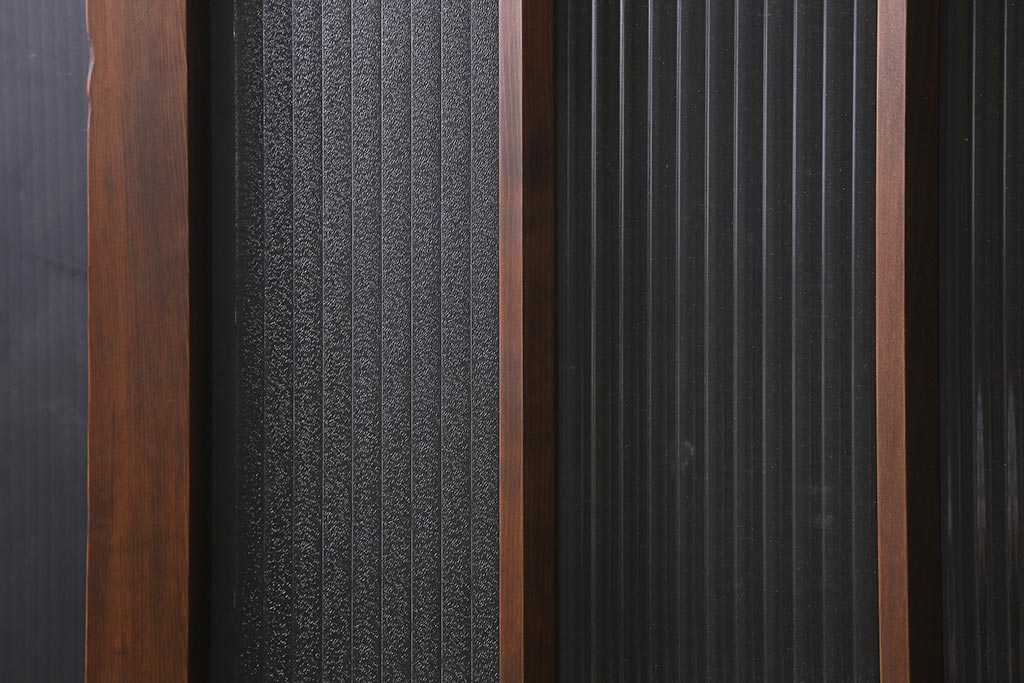 アンティーク建具　昭和中期　銀モールガラス・モールガラス入り　ストライプ模様がレトロなガラス引き戸1枚(ガラス戸)(R-040588)