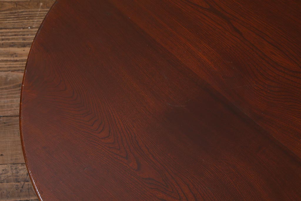 アンティーク家具　昭和初期　栓材　昭和レトロな雰囲気が魅力の丸ちゃぶ台(折りたたみテーブル、座卓、ローテーブル)(R-040615)