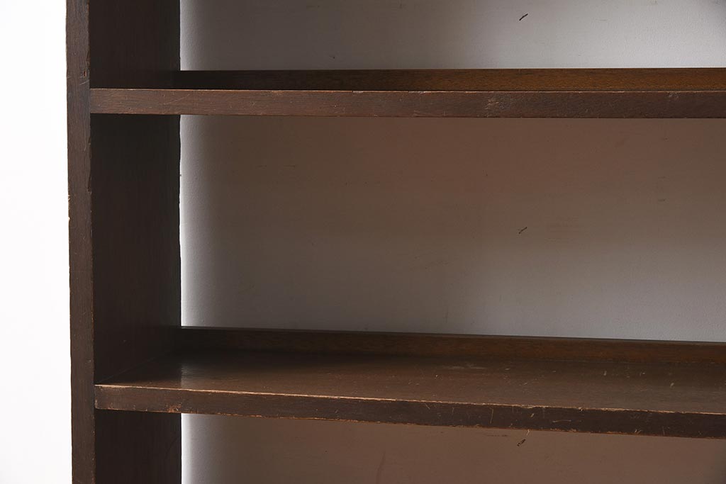 アンティーク家具　和製アンティーク　昭和中期　懐かしさ感じる木味がレトロな本棚(ブックシェルフ、オープンラック、収納棚、飾り棚)(R-040623)