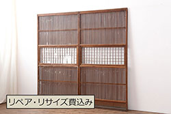 ヒノキ材　銀モールガラス　和の雰囲気漂うガラス戸4枚セット(引き戸)