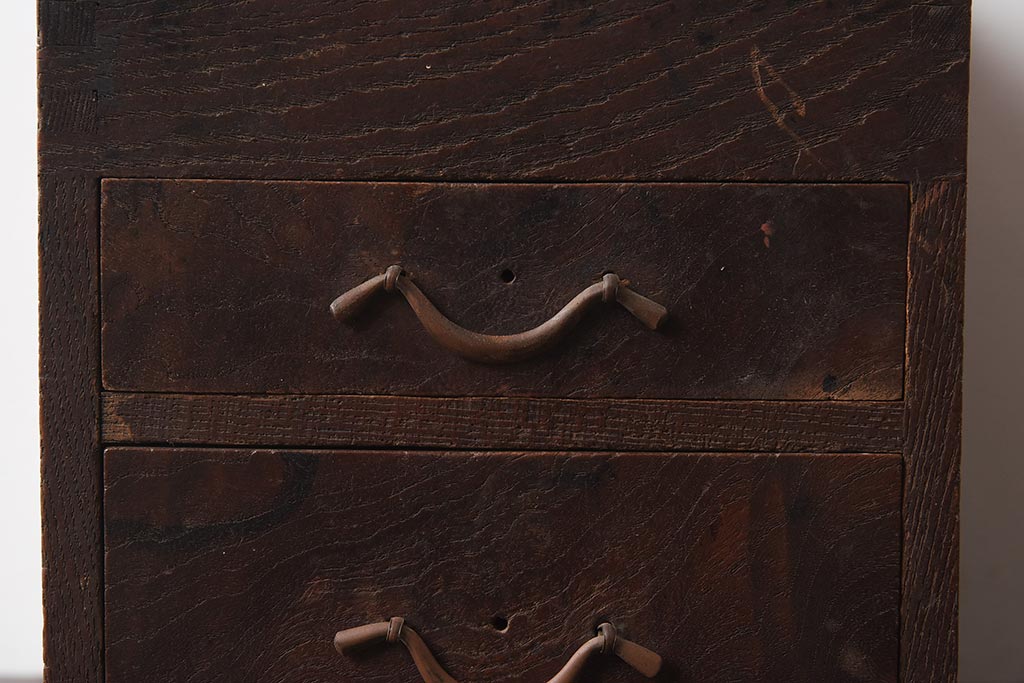 アンティーク雑貨　明治大正期　栗材　古い木の質感が魅力の硯箱(小物入れ、小引き出し、収納箱)(R-040713)
